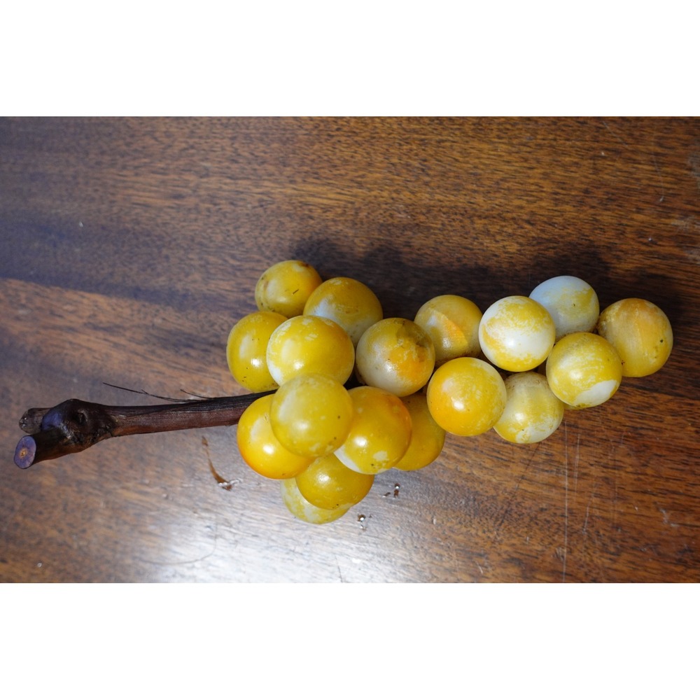 Vintage Yellow Alabaster Stone Grape Cluster Wood Stem‎ Mid Century Modern Decor